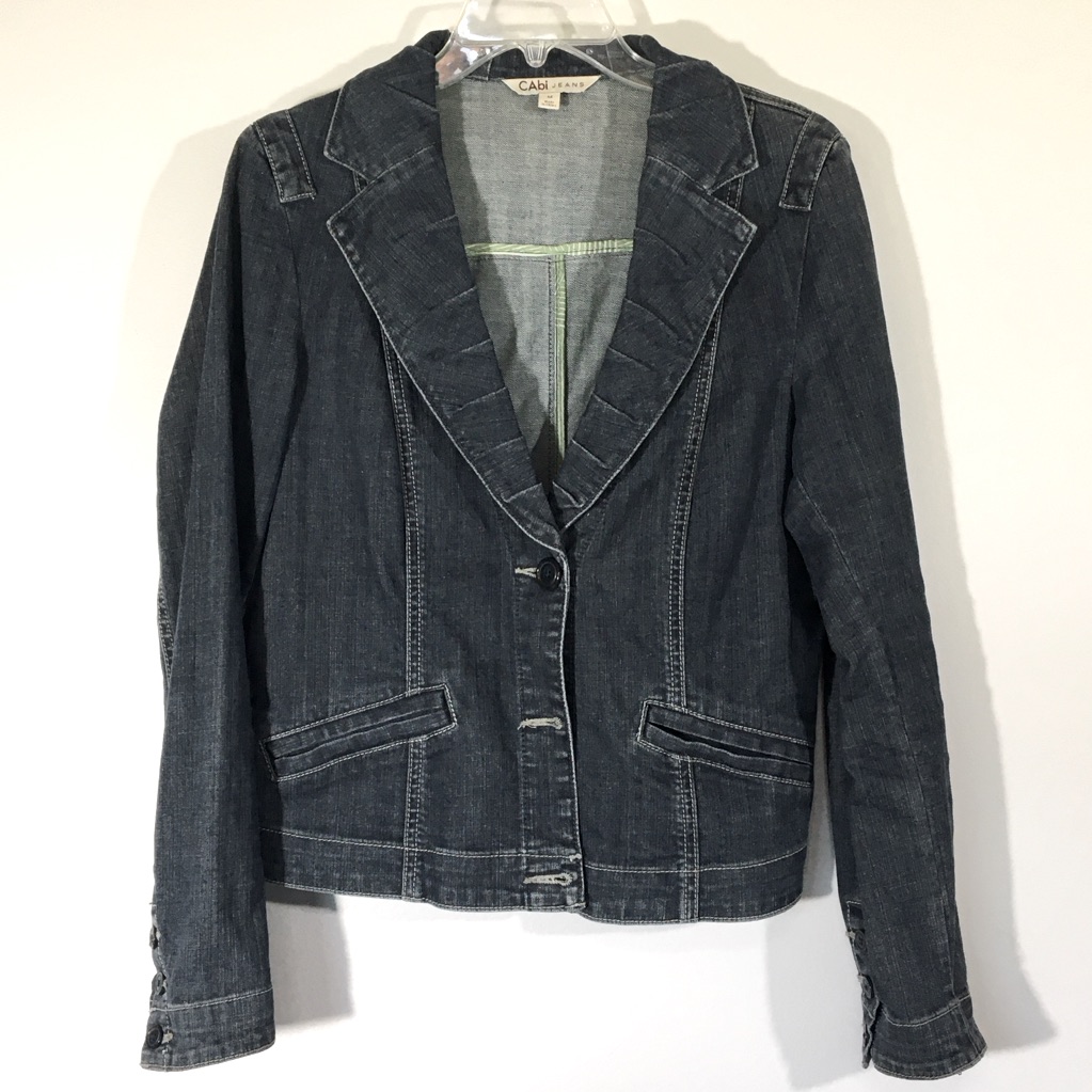 Cabi Jeans Pleated Collar Cropped Jean Jacket